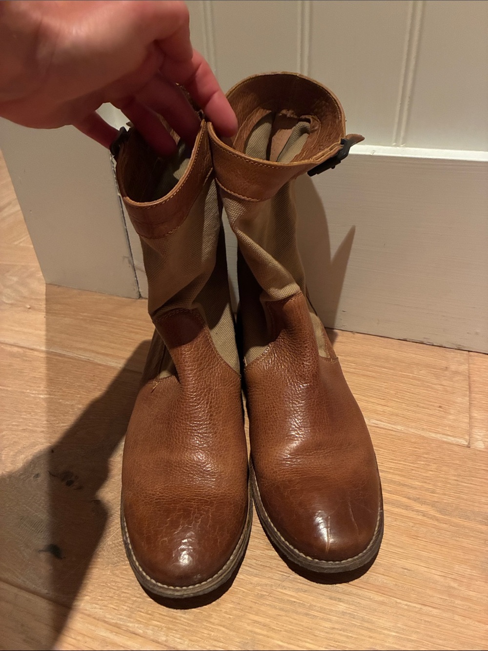 Frye Brown Leather & Canvas Ankle Boots